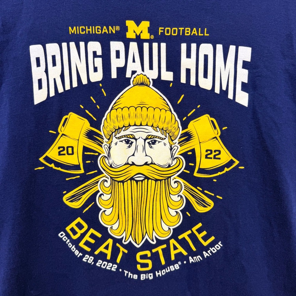 Valiant Michigan Football Bring Paul Home Beat State Tee‎ Mens Medium Navy Blue